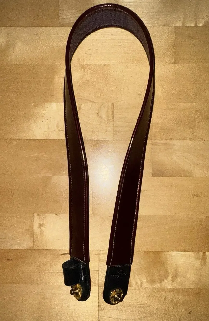 Burgandy Glossy Patent Leather Guitar Strap Gold Hardware